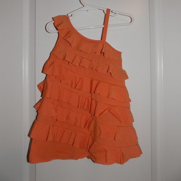 GYMBOREE Girls Floral Reef Orange Knit Rhumba Layered Dress One Shoulder 12-18M - Picture 2 of 3